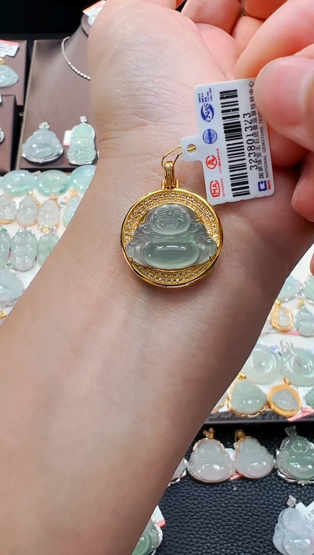 翡翠18K金镶嵌吊坠(不含链)佛公吊坠1323