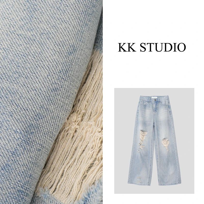 淇老板KK Studio 春夏新款高街重工破洞直筒牛仔裤复古软牛仔K973