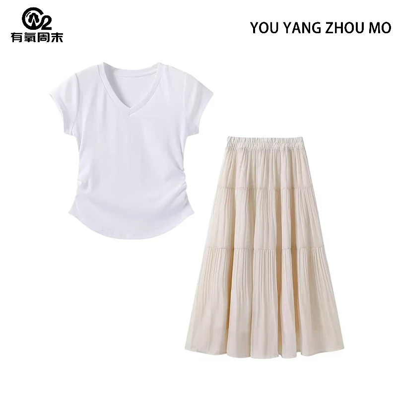 夏季短袖收腰A字半身裙减龄两件裙套装 NRX2232+HG2152 WD