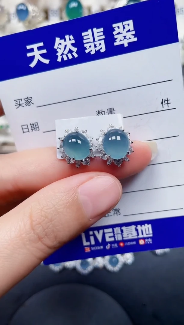 银S925镶嵌翡翠耳饰293