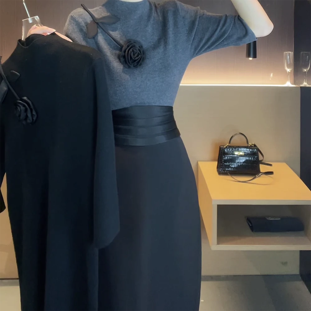 （秋冬款）设计师针织花朵常规款女毛针织衫打底衫上衣C5854