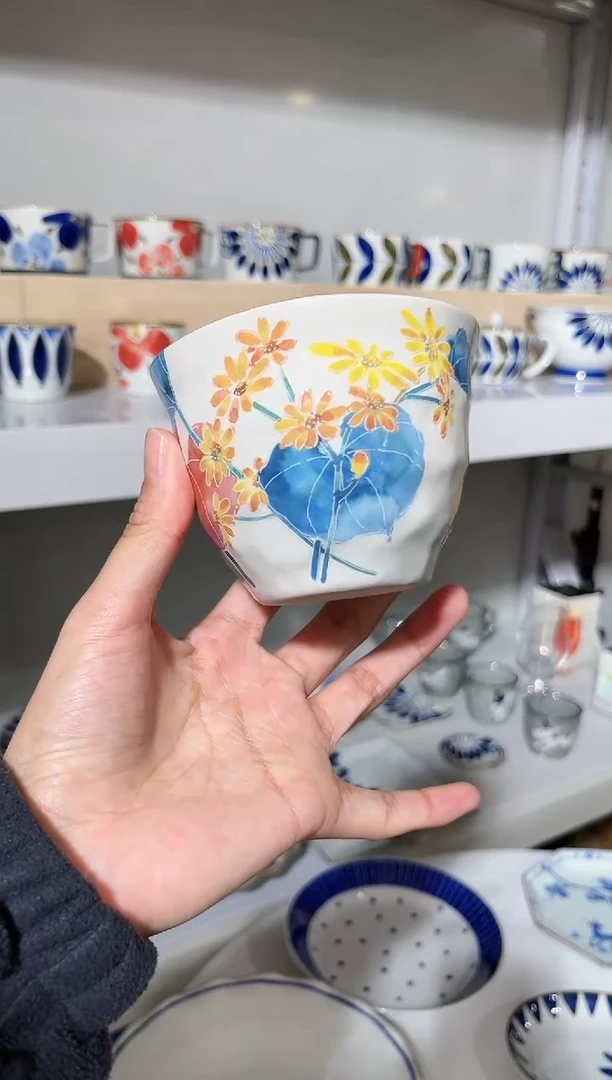 瓷片花意浓茶杯-淡菊