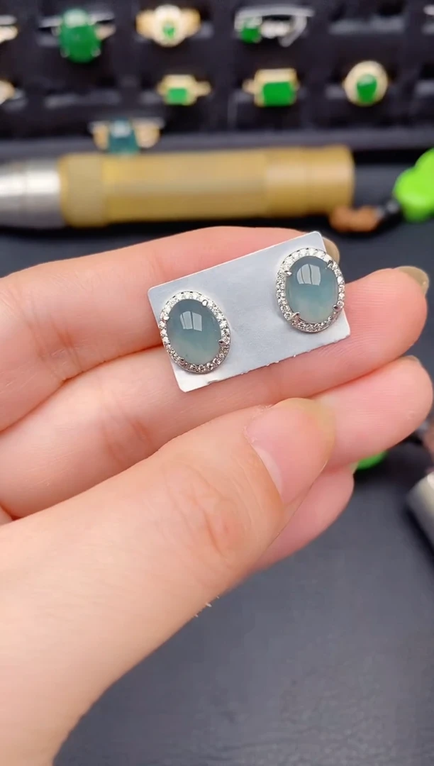 银S925镶嵌翡翠耳饰天然a货翡翠280