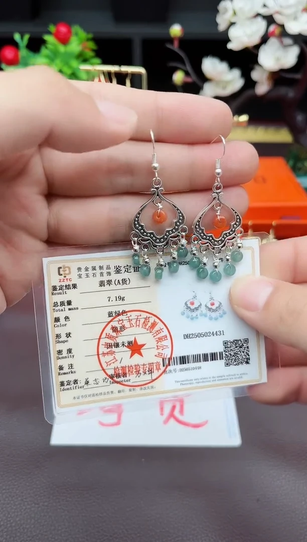 翡翠银S925镶嵌耳饰432000