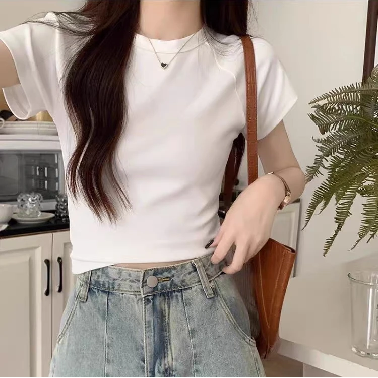 【海南珍珍专属】修身版圆领显瘦纯色打底衫韩版线条修身百搭棉T恤