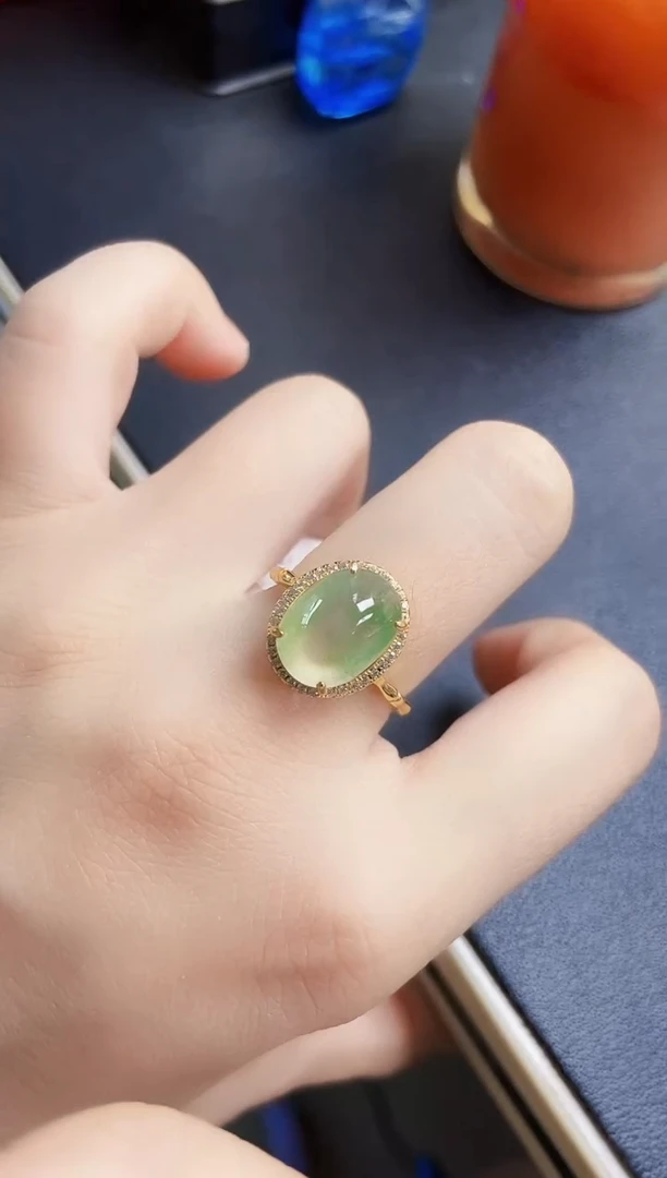 翡翠戒指银S925镶嵌123849