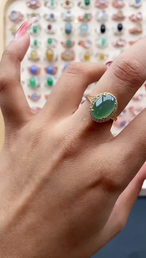 【闪购商品】翡翠戒指银S925镶嵌缅甸天然A货翡翠111  7+8