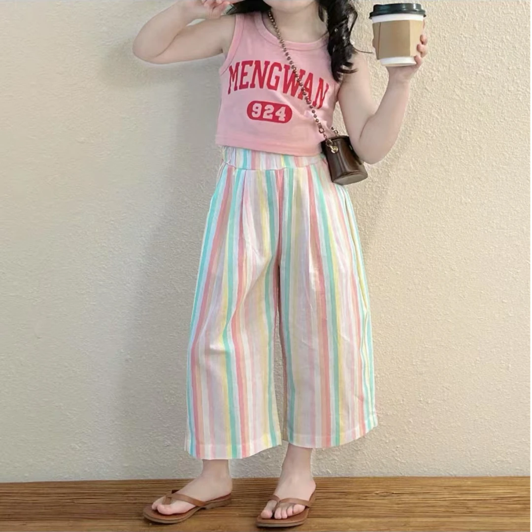 【线下品牌童装】女童夏季韩版棉质彩虹条休闲裤 251691