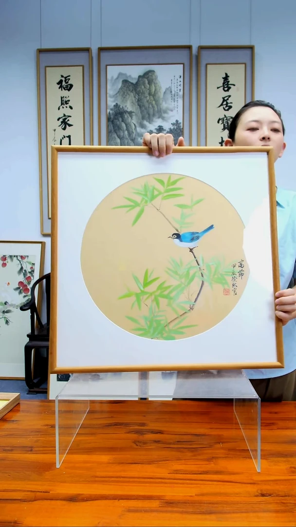 国画【竹子】手绘原创国画装饰画家居挂画摆台55*55cm