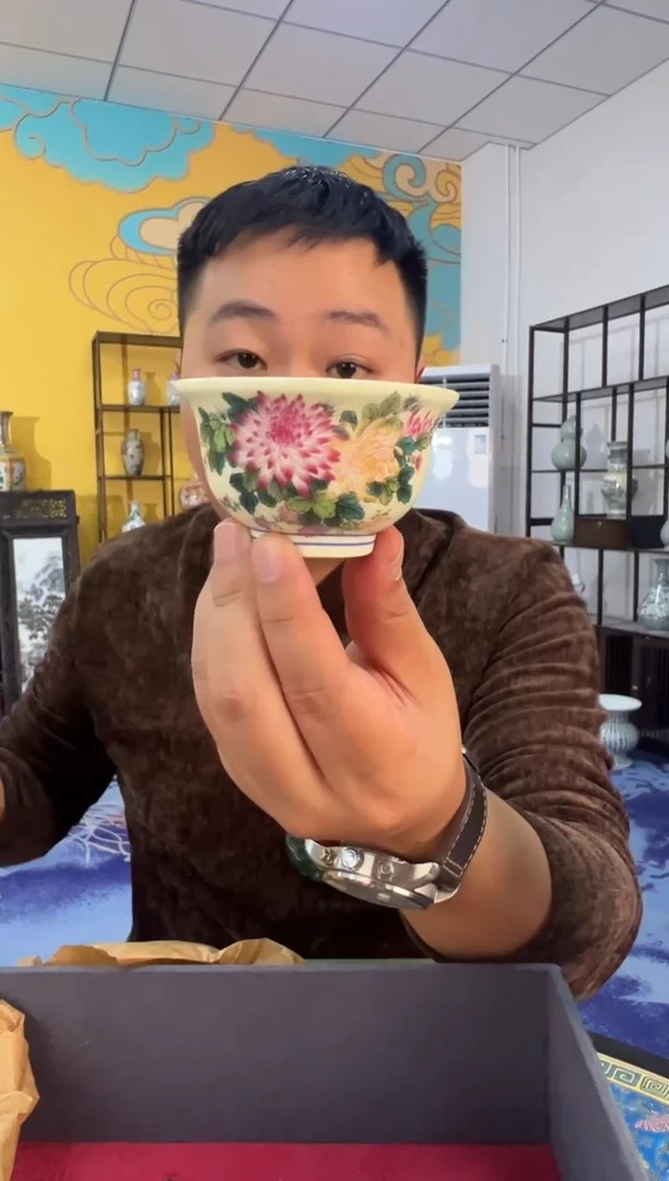 摆件瓷景德镇菊花压手杯