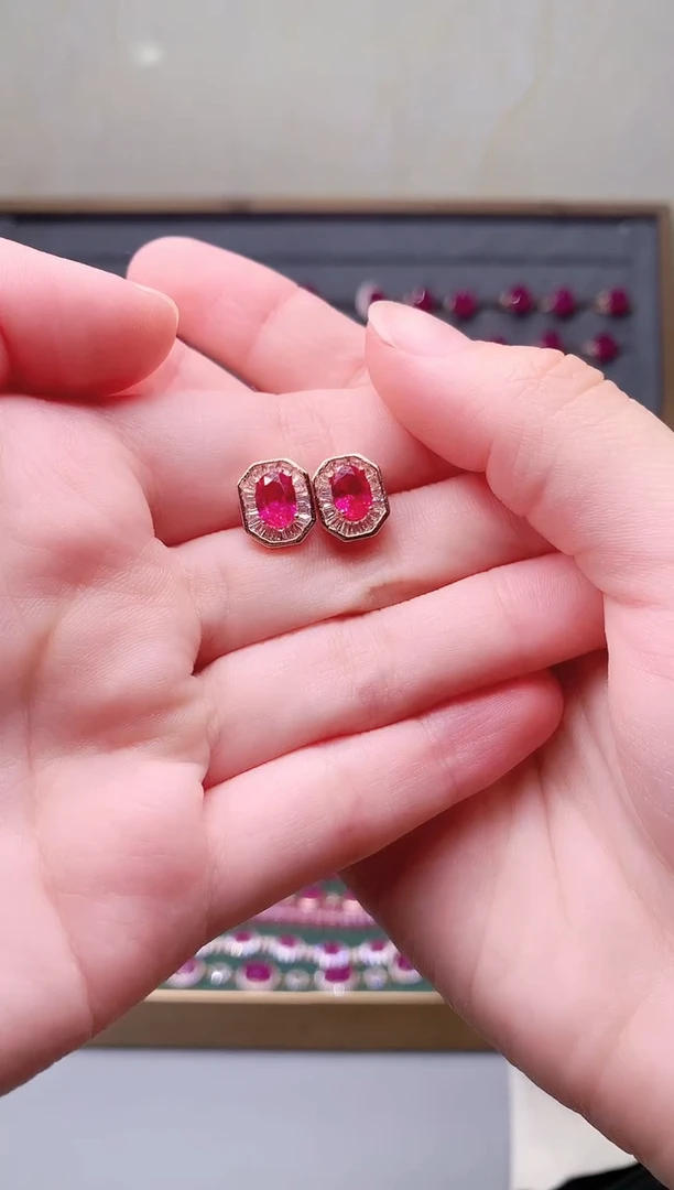 耳饰银S925镶嵌红宝石356