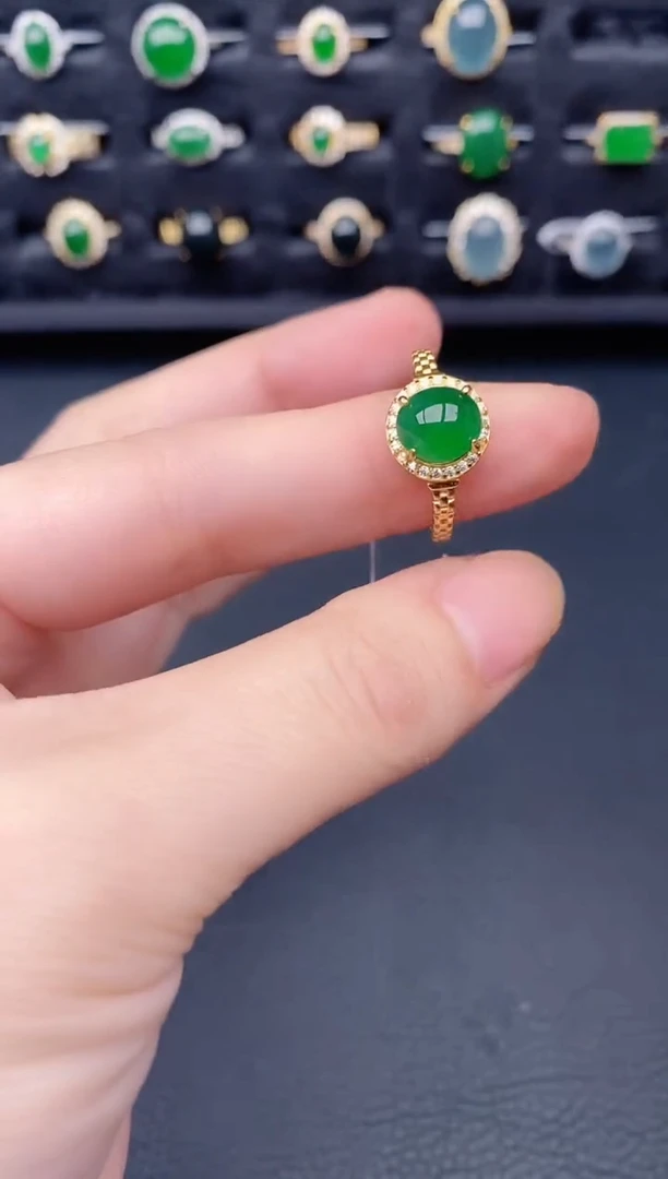 银S925镶嵌戒指翡翠天然a货翡翠376