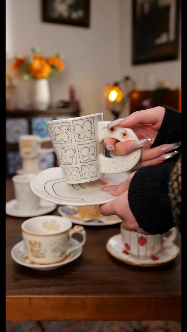 陶瓷便携款粗陶手作杯碟一套