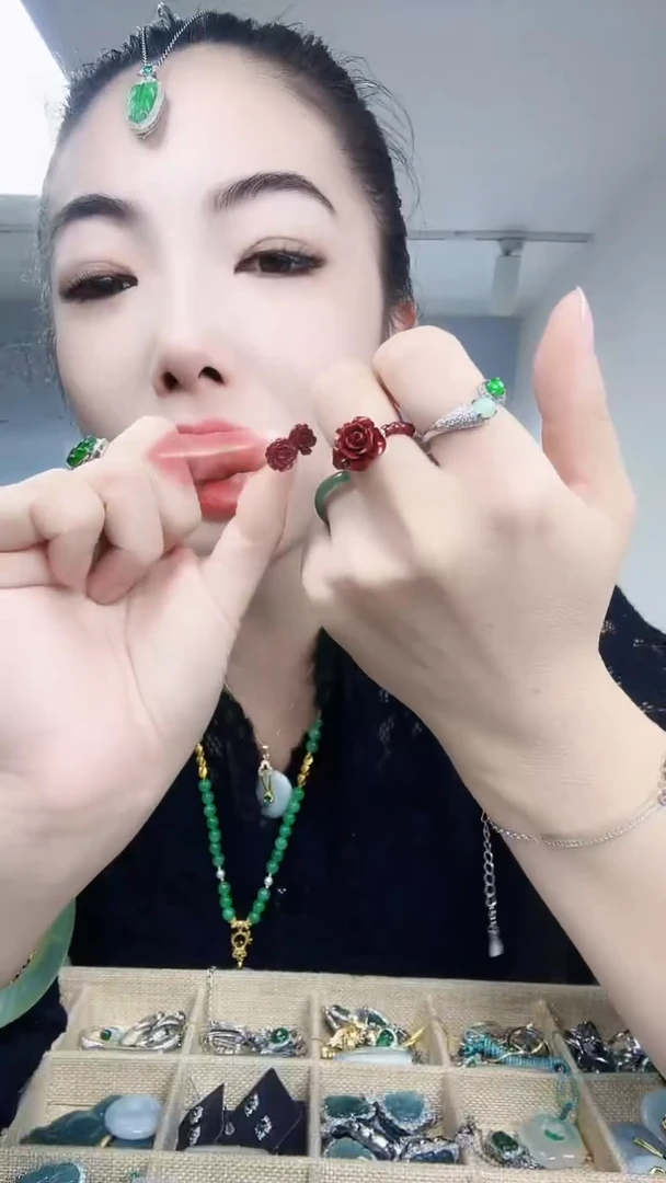 【闪购商品】蔷薇辉石戒指未镶嵌朱砂耳钉+朱砂戒指 玫瑰花