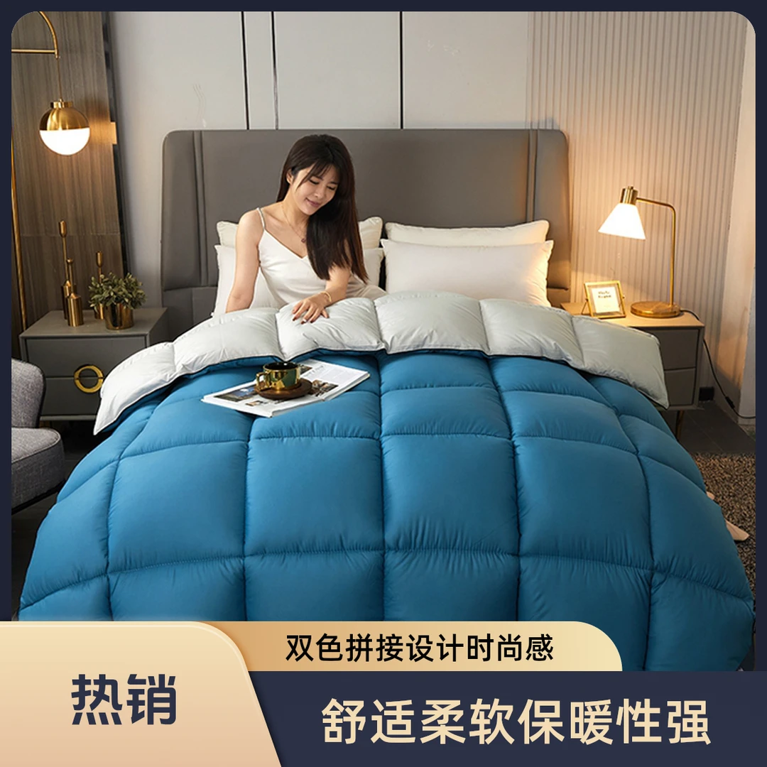 孤品清仓/蓝灰双拼色羽丝绒冬被200*230