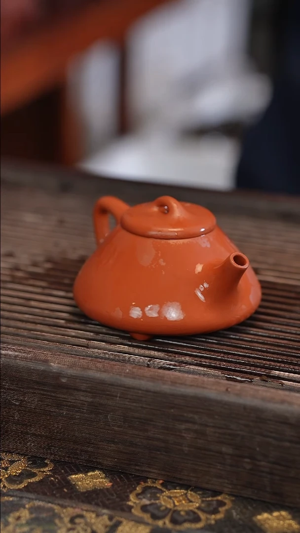 茶壶紫砂子冶石瓢 半手工 朱泥 180cc