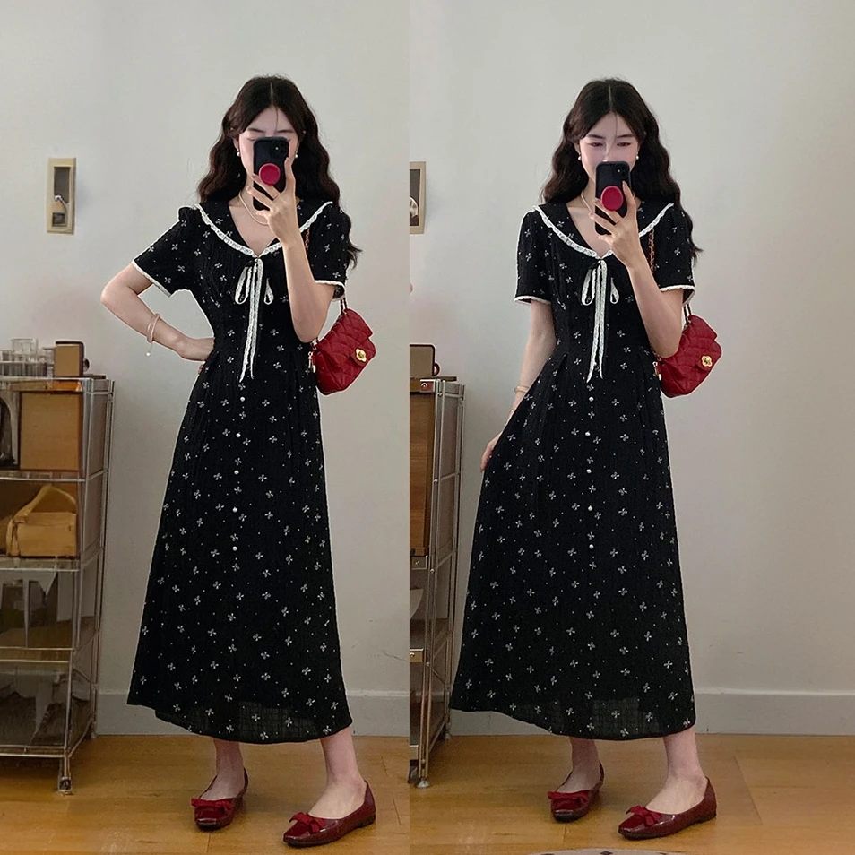 法式Miu系甜美少女感胖mm大码碎花裙夏季蕾丝收腰显瘦气质连衣裙