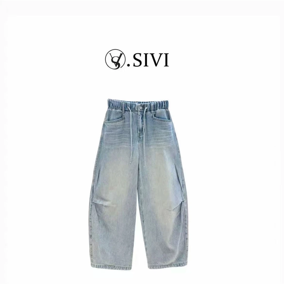 【蓝珀叠境】100-棉透气显瘦设计款时尚休闲牛仔八分裤H浅色牛仔裤