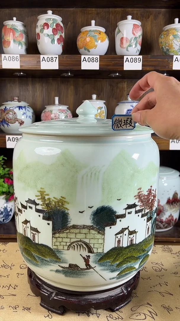 【闪购商品】纯手工手绘五彩江南水乡大号储物罐