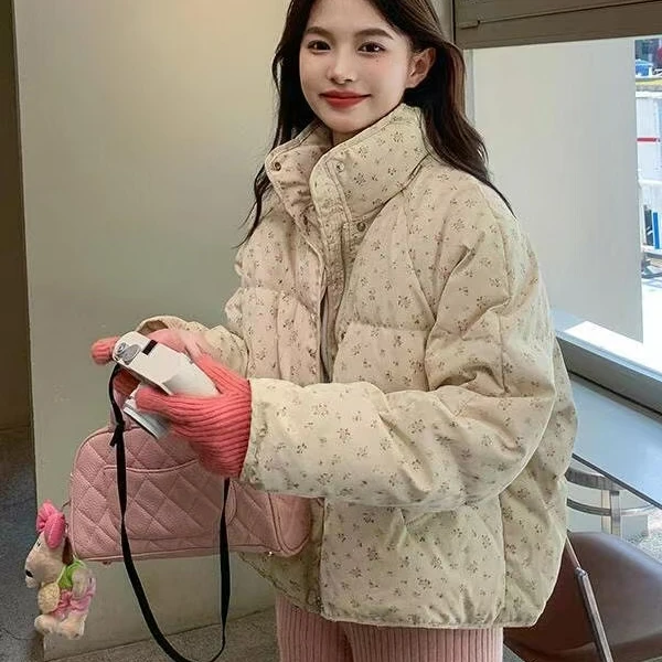 新款女装冬季碎花棉服小香风高品质时尚爆款复古碎花棉服小个子