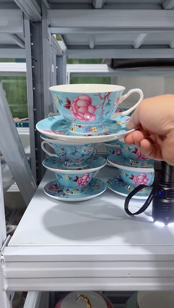 瓷片日用陶瓷（简装）鸟语花香咖啡杯一套