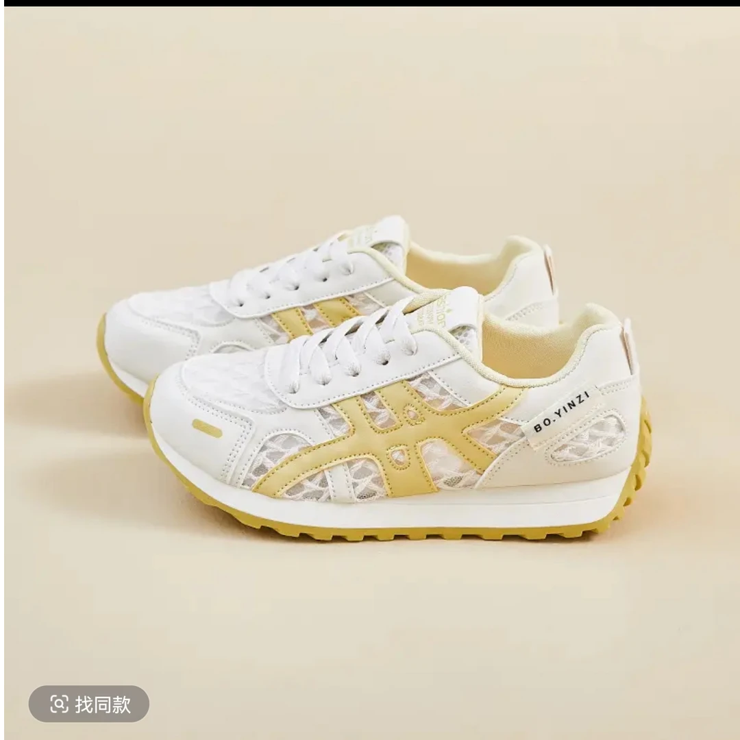 H-网面鞋女ins2025春夏新款松糕底小个子女鞋透气休闲运动板鞋