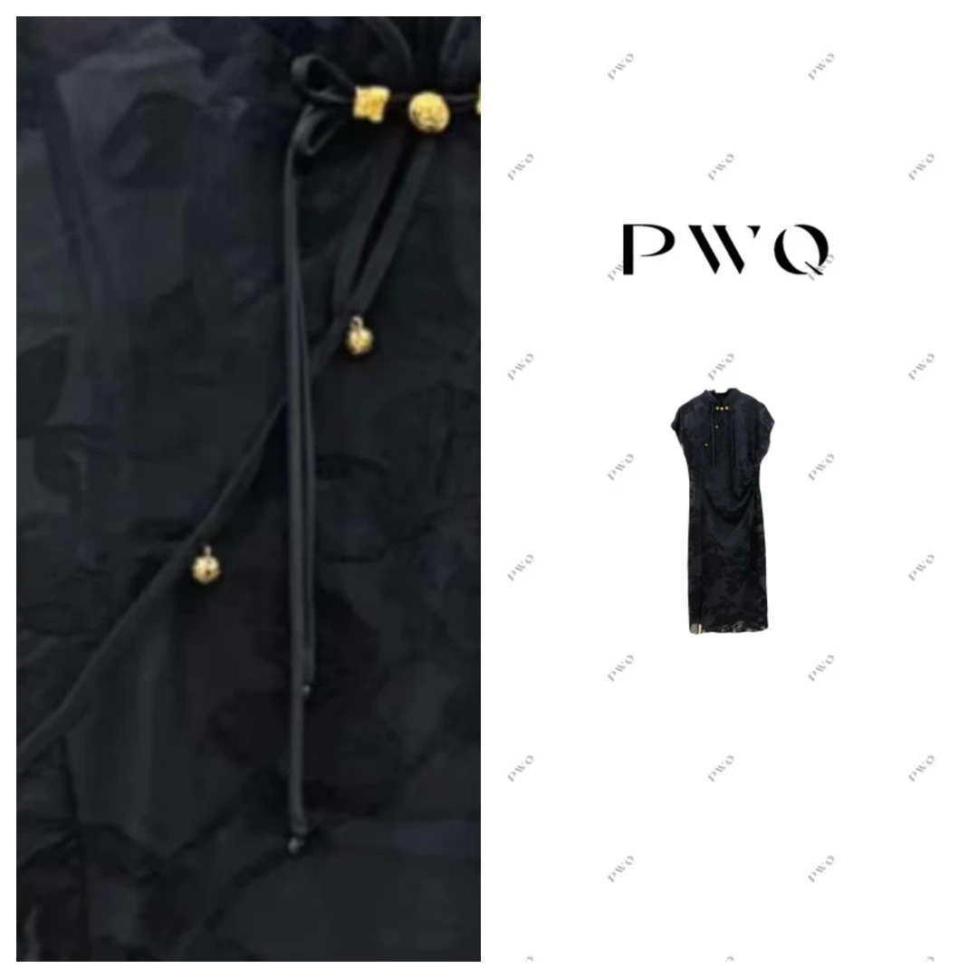 连衣裙国风盘扣立领醋酸蕾丝烧花气质BJS-51505