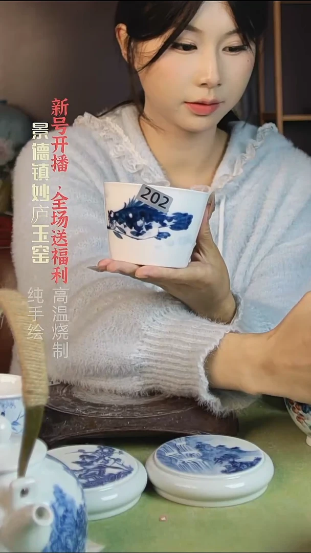 盘陶欧**米妙庐玉窑冰桶杯3个微瑕