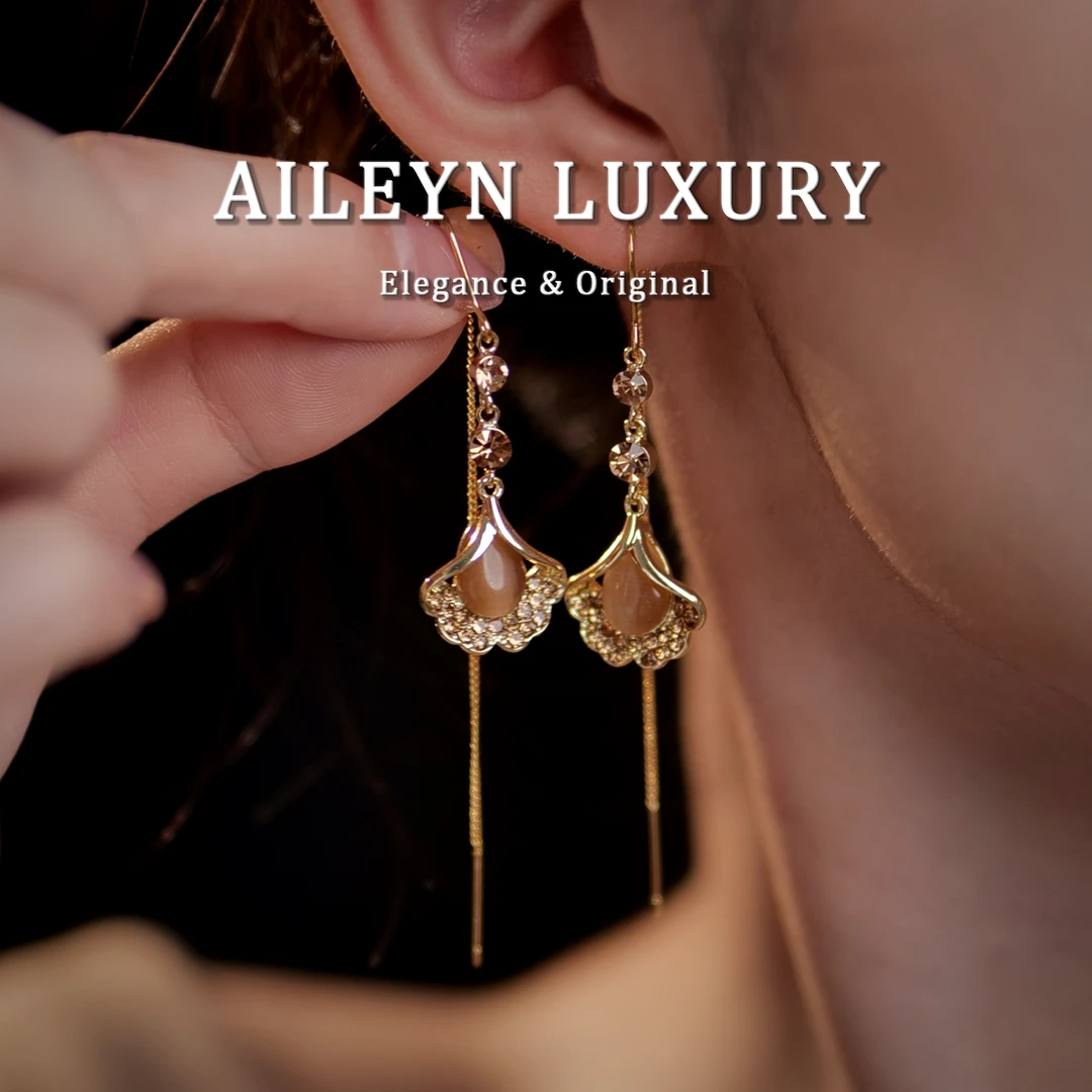 925银耳饰 Aileyn【杏茶黄昏】高级感茶棕色猫眼耳线高雅复古气质款