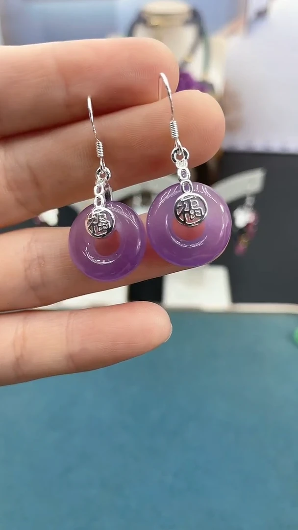 未镶嵌翡翠耳饰紫色圈圈耳钩