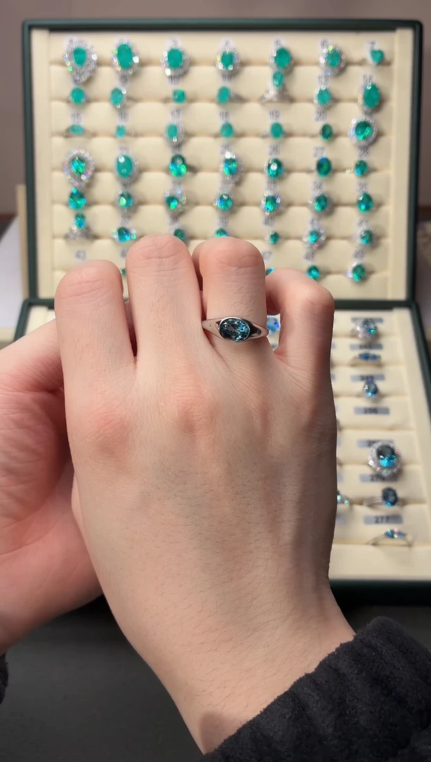 银S925镶嵌戒圈海蓝宝石00000