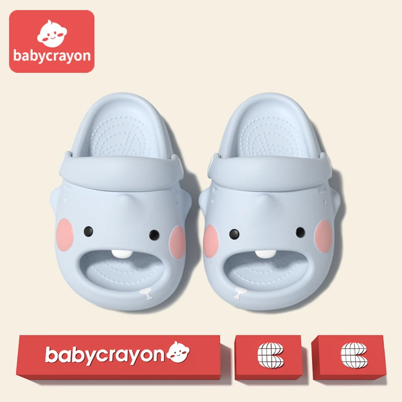 babycrayon儿童拖鞋男童萌牙鲨2025新款夏季幼儿园外穿绑带一字拖