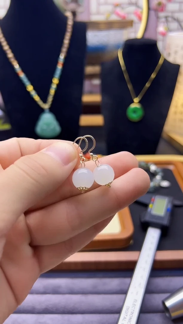 【闪购商品】和田玉耳饰14K金镶嵌E118