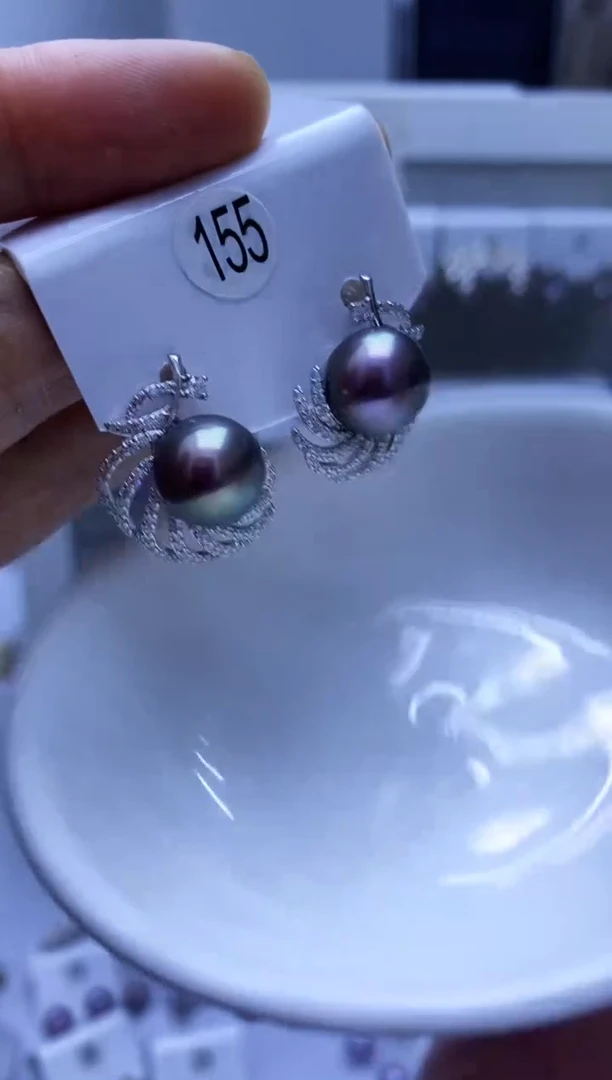 银S925镶嵌耳饰淡水珍珠155