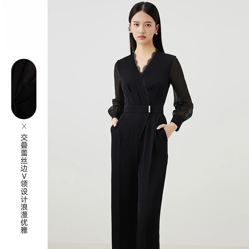 赢智尚高档黑色三醋酸假两件易穿脱西装领轻职场连体裤ZX00145