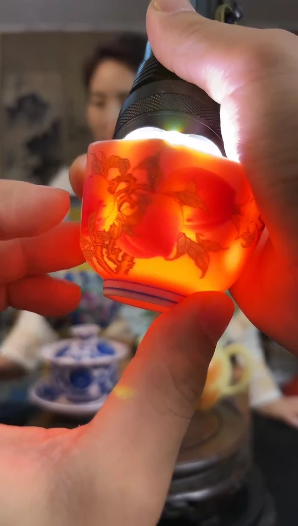 瓷片景德镇陶瓷红稀土八方杯