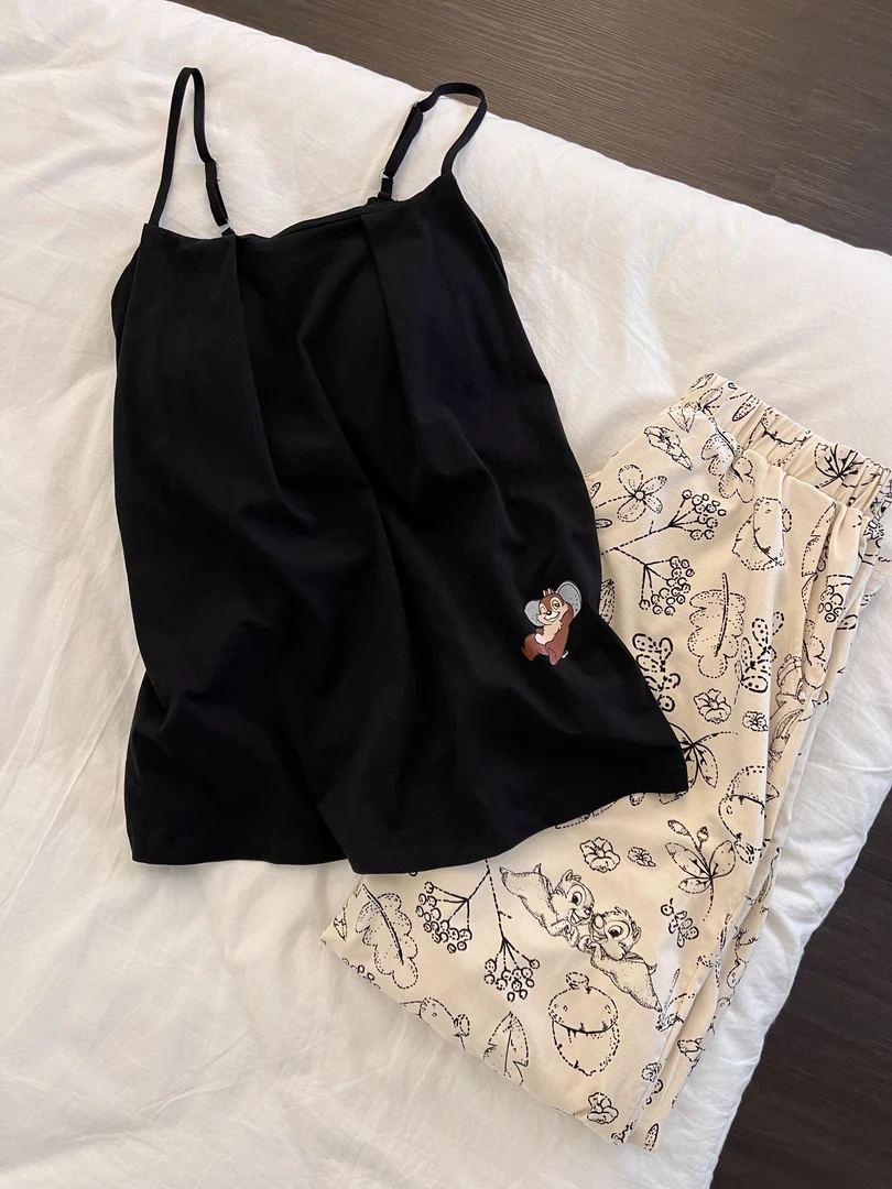 睡衣女夏季带胸垫吊带长裤套装简约休闲韩版阔腿高档可外穿家居服