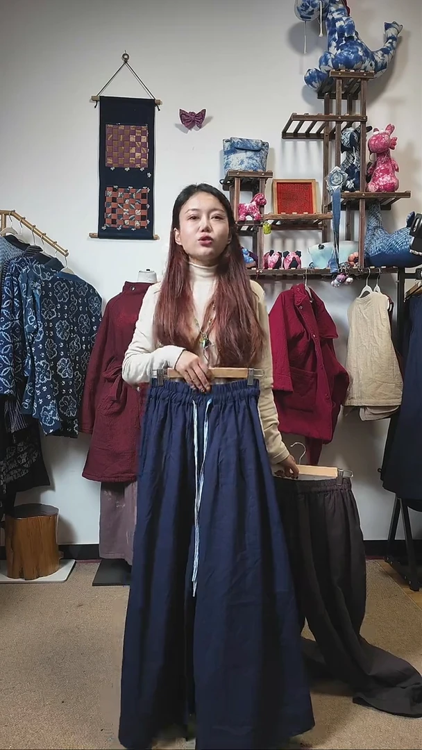 亚麻阔腿裤高定版