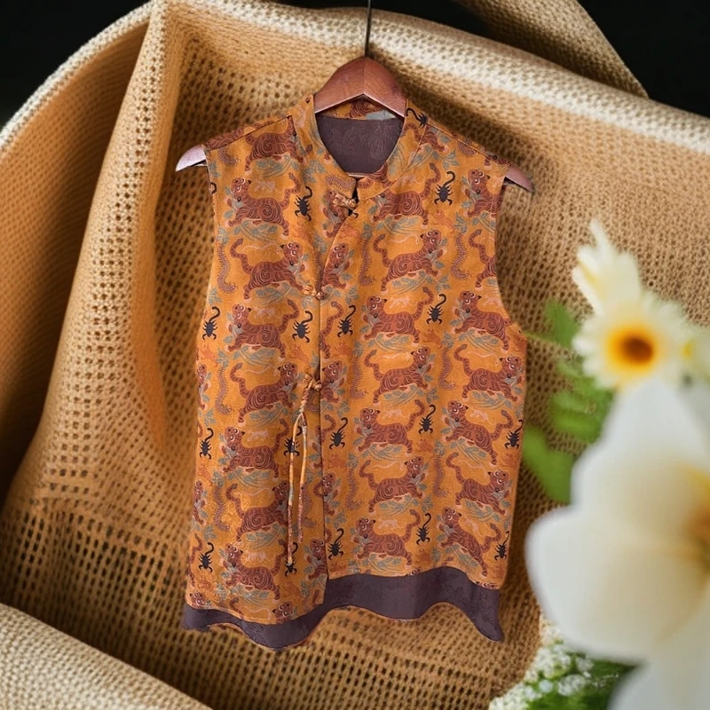 设计师款无袖奥黛上衣新中式香云纱