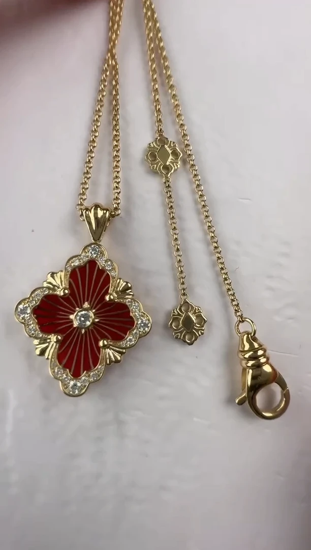 【闪购商品】钻石项链18K金镶嵌大号布布项链【红】