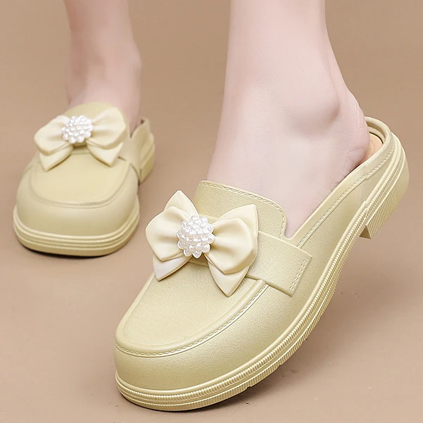 新款蝴蝶结低跟防滑软底妈妈包头拖鞋居家外穿百搭高颜值女凉拖鞋