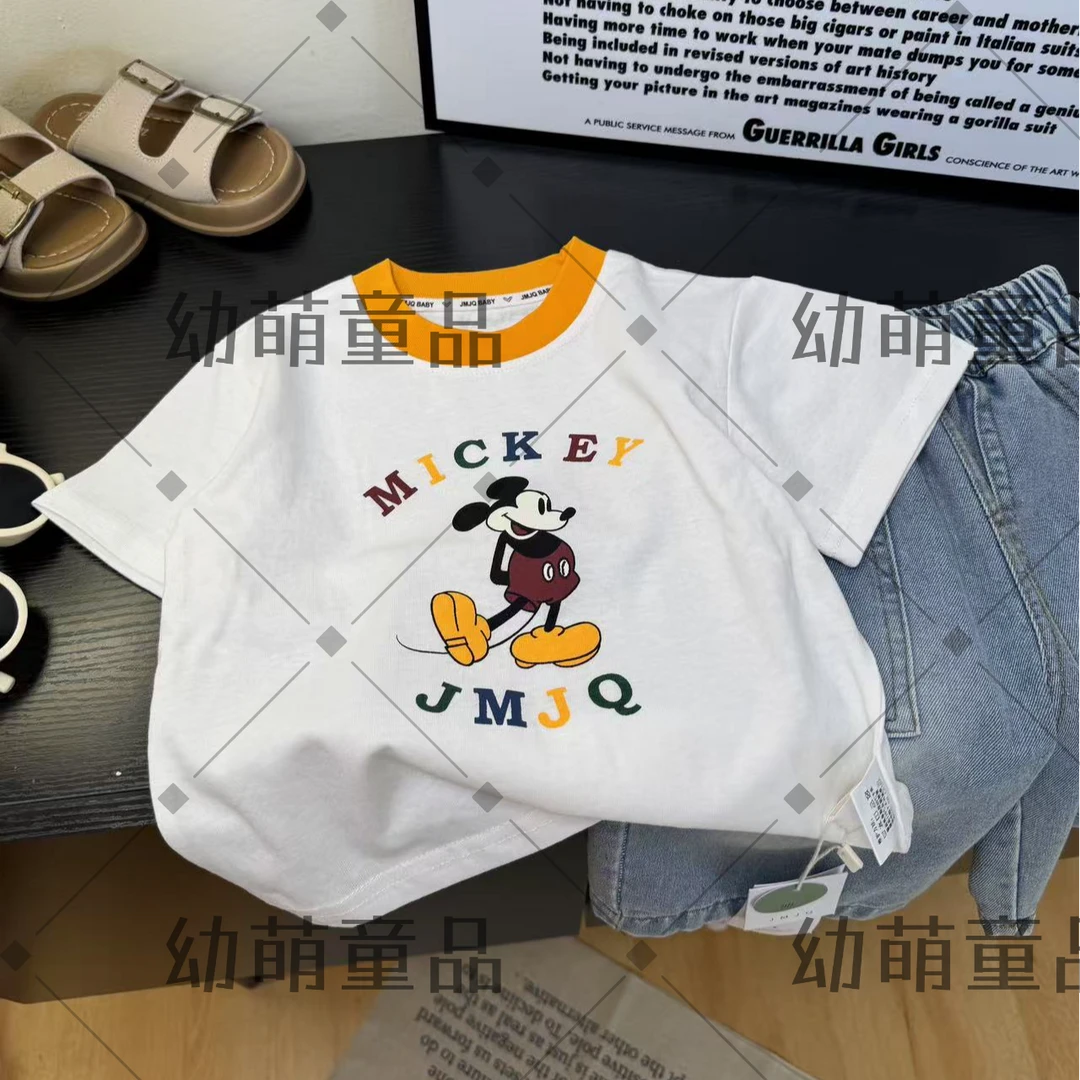 YM【JMJQ 25223】夏季新款儿童印花圆领百搭白色男童短袖女童