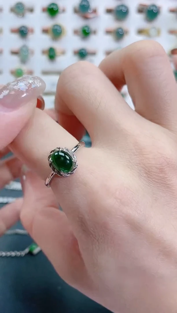 银S925镶嵌戒指翡翠天然翡翠
