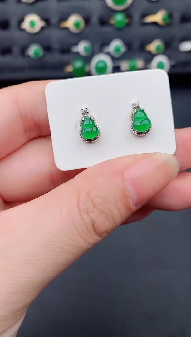 银S925镶嵌翡翠耳饰天然a货翡翠258