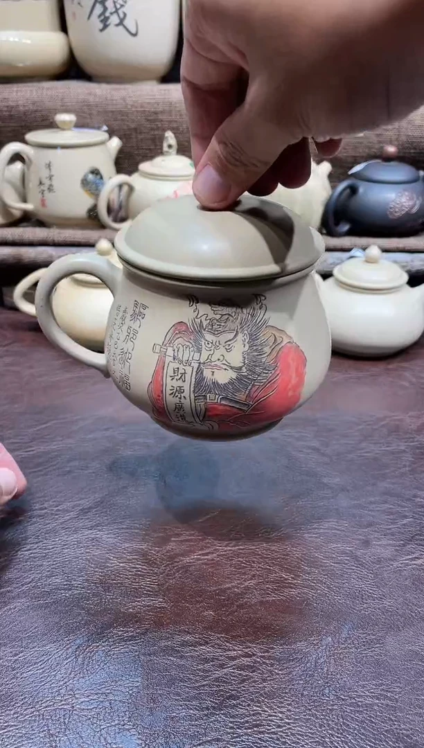 泥塑钟馗那副办公杯完品无瑕340cc