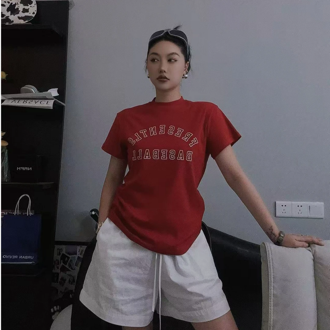 第十季正肩胸前字母弹力短袖潮