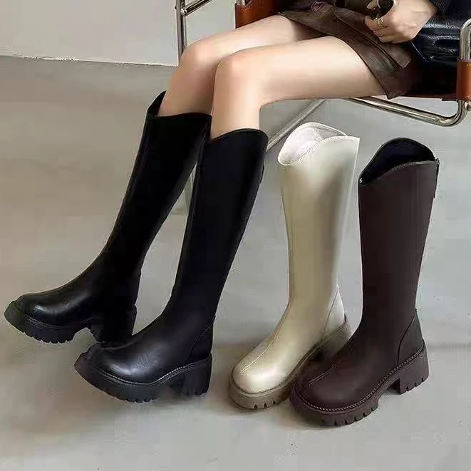 女鞋时尚百搭厚底长筒靴秋冬显瘦小个子8327-1