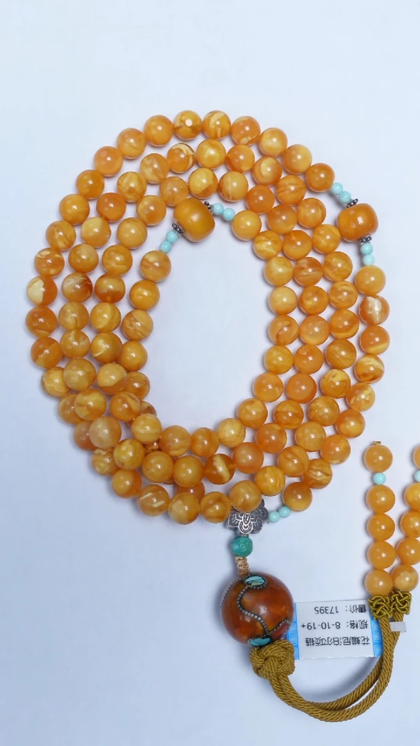 蜜蜡颈饰未镶嵌花蜡圆珠108项链8-10-19mm