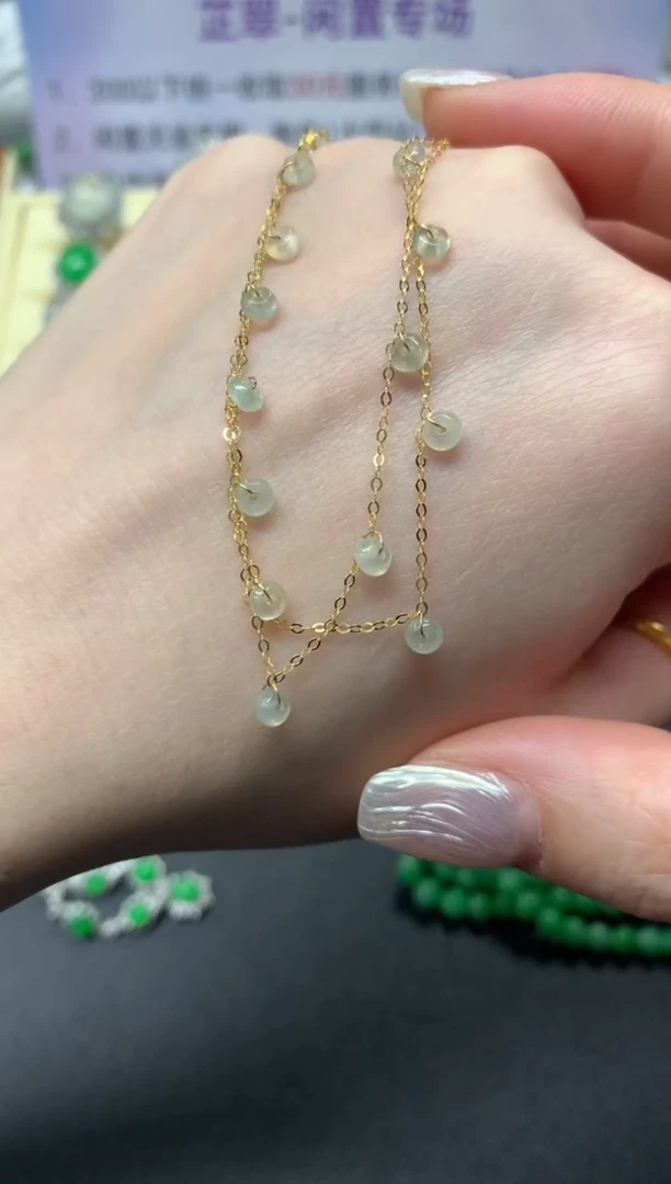 【闪购商品】翡翠手链18K金镶嵌手链|545+54