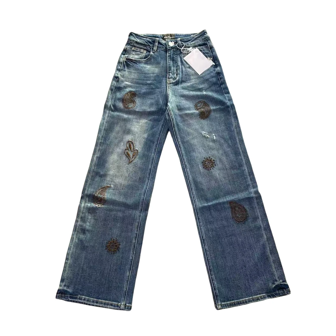 新款 刺绣常规牛仔裤做旧休闲百搭